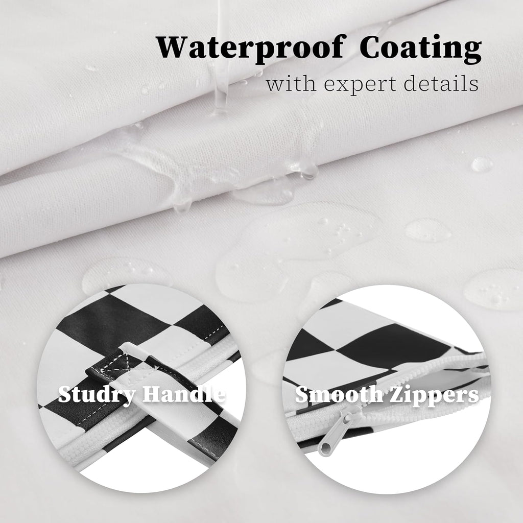 Ohocut Checkered 2 Pcs Large Travel Laundry Bags for Dirty Clothes, Aesthetic Trendy Waterproof Washable Laundry Bag with Handle for Travel, Gym, Swimming Pool Black and White