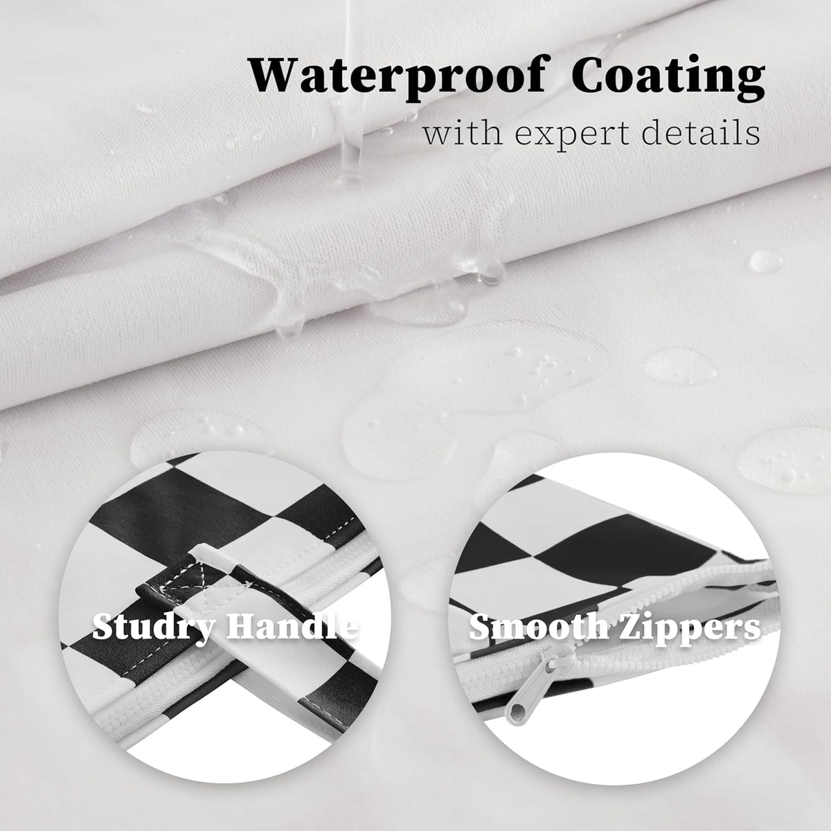Ohocut Checkered 2 Pcs Large Travel Laundry Bags for Dirty Clothes, Aesthetic Trendy Waterproof Washable Laundry Bag with Handle for Travel, Gym, Swimming Pool Black and White