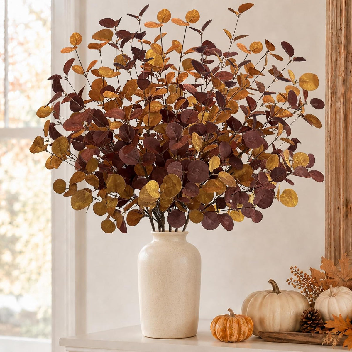 Fall Decor 6Pcs 27" Faux Fall Eucalyptus Stems Leaves Decor Thanksgiving