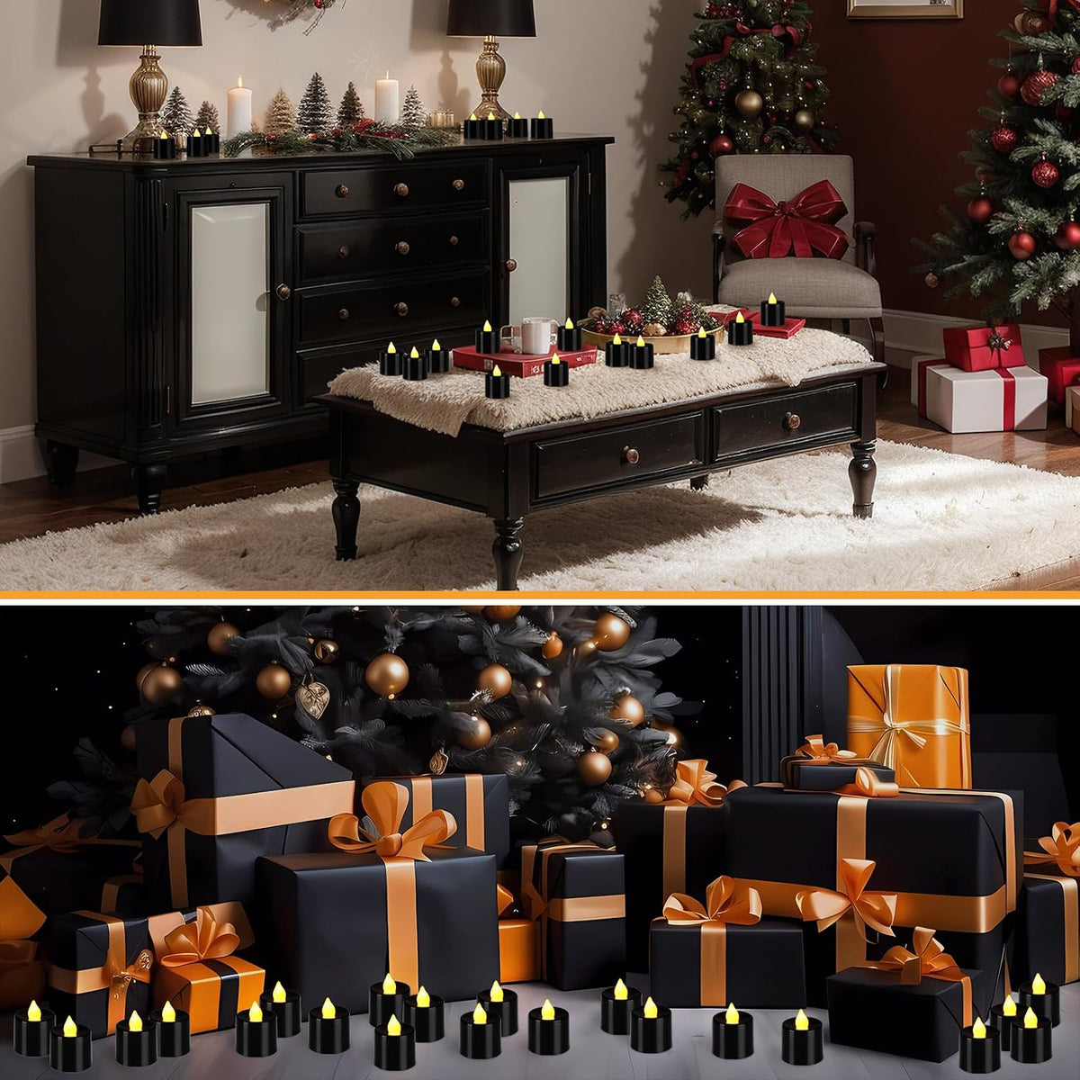 Coume 72 Pack Flameless Tea Light Candle Bulk, Black