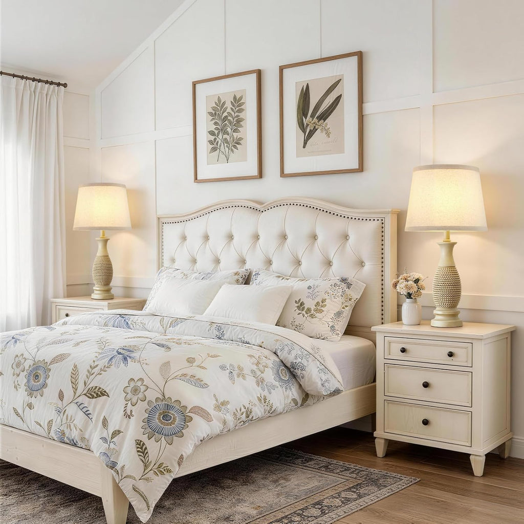 21.6" Nightstand Lamps Set of 2; Bedside Table Lamps for the Bedroom, Beige