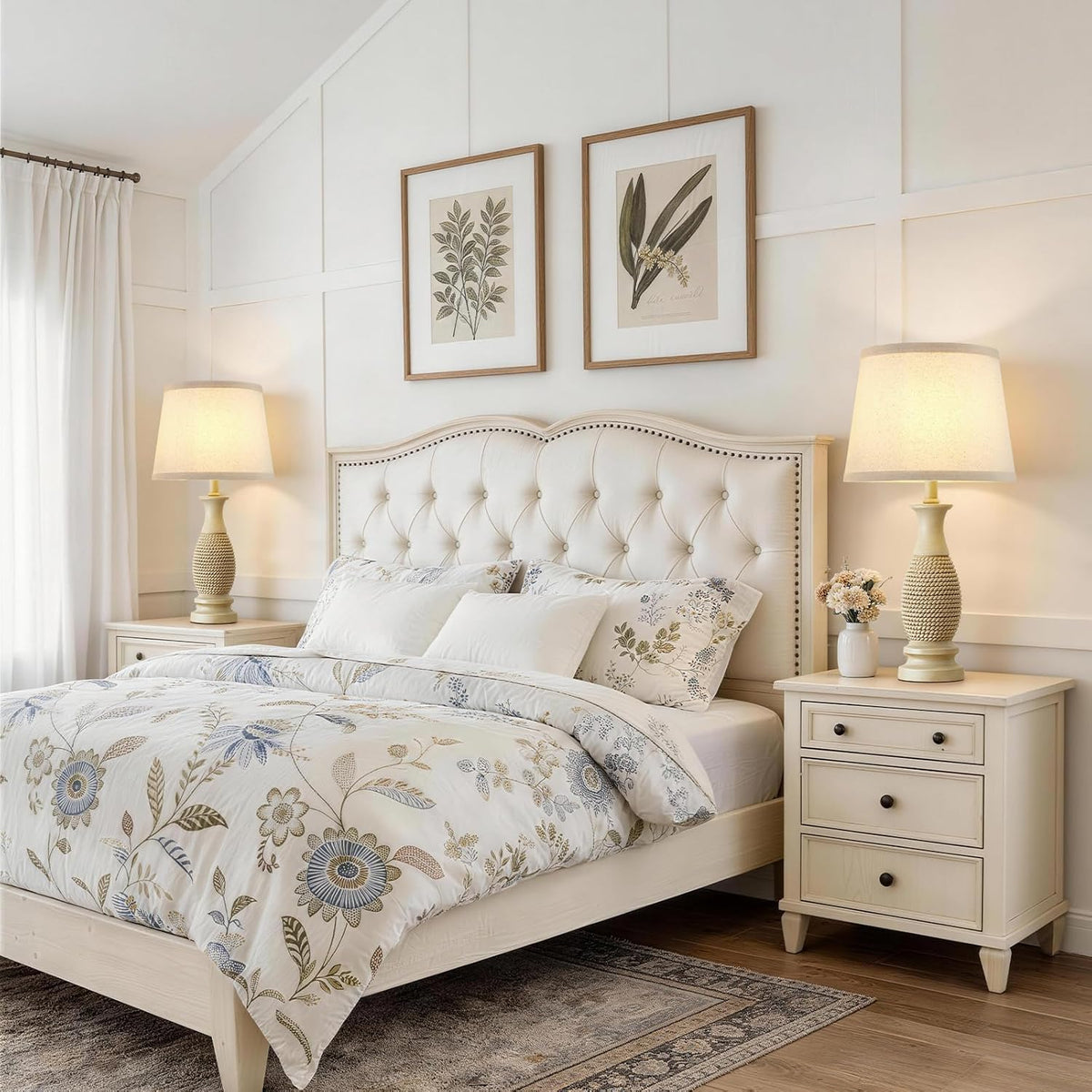 21.6" Nightstand Lamps Set of 2; Bedside Table Lamps for the Bedroom, Beige