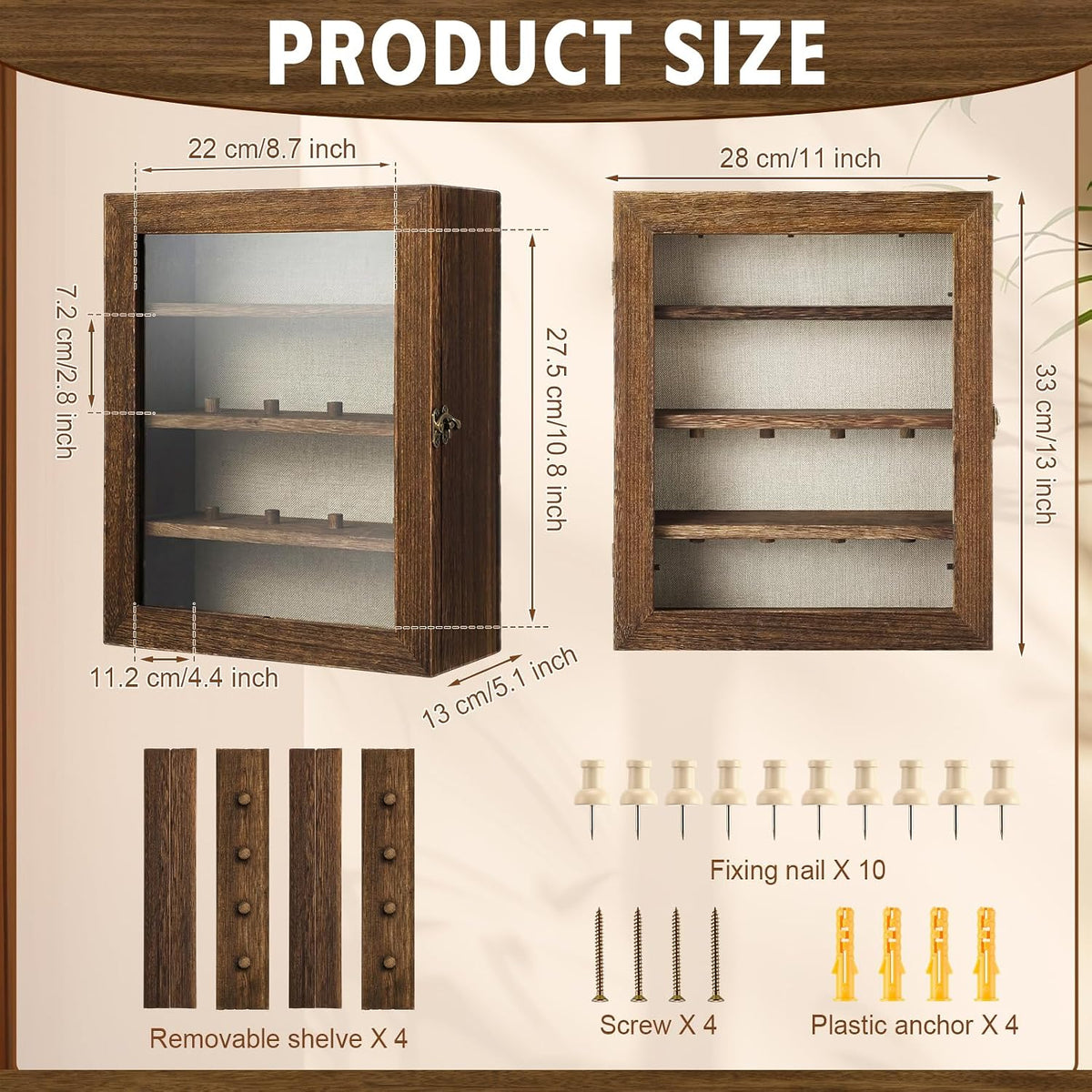 Gerrii Shadow Box Display Case 11 x 13 - Deep 5 Inch Wooden Picture Frame with Linen Back, Removable Shelves, Wooden Memory Case for Wedding Bouquets, Photos, Medals & Keepsakes, Brown