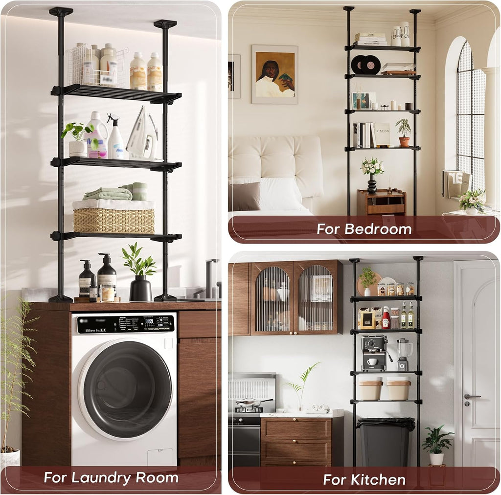 Goovilla Over The Toilet Storage Shelf, 64-124inch(H) 15-27inch(W), Black