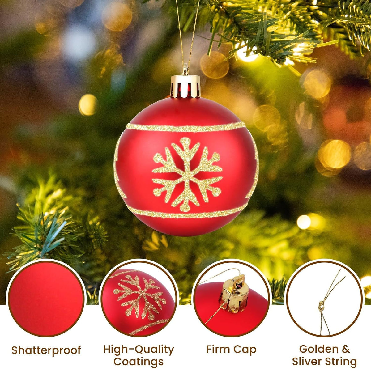 FestiveBliss Christmas Ornaments 71 Count, Red & Green