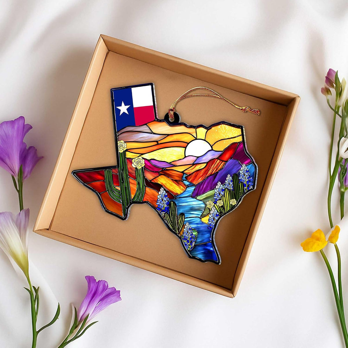 Texas Acrylic Ornament, Texas Christmas Ornament, Sunset Desert Cactus River Hanging, Souvenir Gift for Christmas Tree or Home Decor, Gift Exchange Present