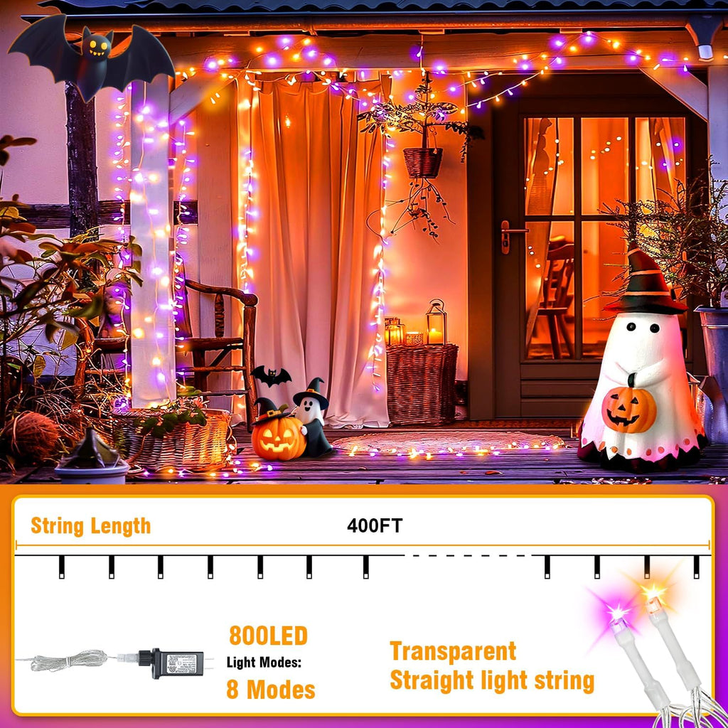 400FT Purple Orange LED Fairy Lights, String Lights with Remote, 8 Lighting Modes, Waterproof Light Strand for Halloween, Fall Decor, Porch, Window, Haunted House, Party, Indoor Outdoor Display