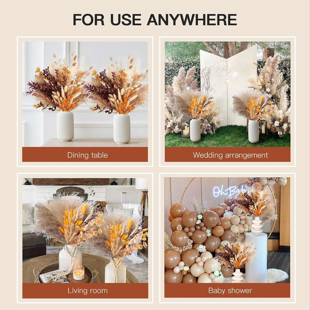 HUMINBO Fall Decor Autumn Decorations for Home - Boho Flowers Orange Pampas Grass Decor Fluffy Dried Flower Bouquet Dry Pompas 17"-95-Pcs Pompous (2 Pack)