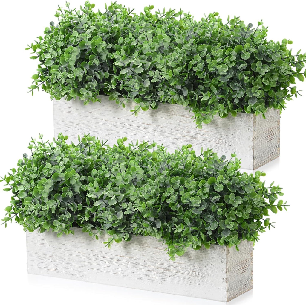Lyrow 2 Pack Eucalyptus Plant,White,16.1 Inch,White Powdered Round Leaves