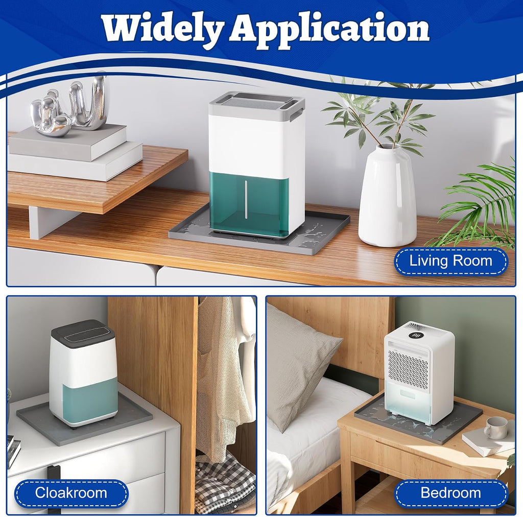 Dehumidifier Mat for Home Dehumidifiers, Mini Dehumidifier Drain Pan Prevent Leaks, Waterproof De humidifier Tray, Non-Slip Drain Mat Prevents Water from Pooling Underneath, Grey, 12"x10"
