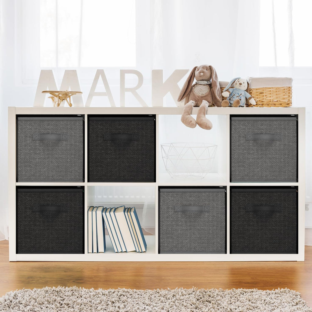 Nestl Cube Storage Bins, Foldable 6 Cube Storage Organizer Bins, Fabric Storage Cubes, Storage Basket with Handles, Grey Closet Storage Bins, 11-Inch Cube Storage Bins for Bedroom, Playroom and More