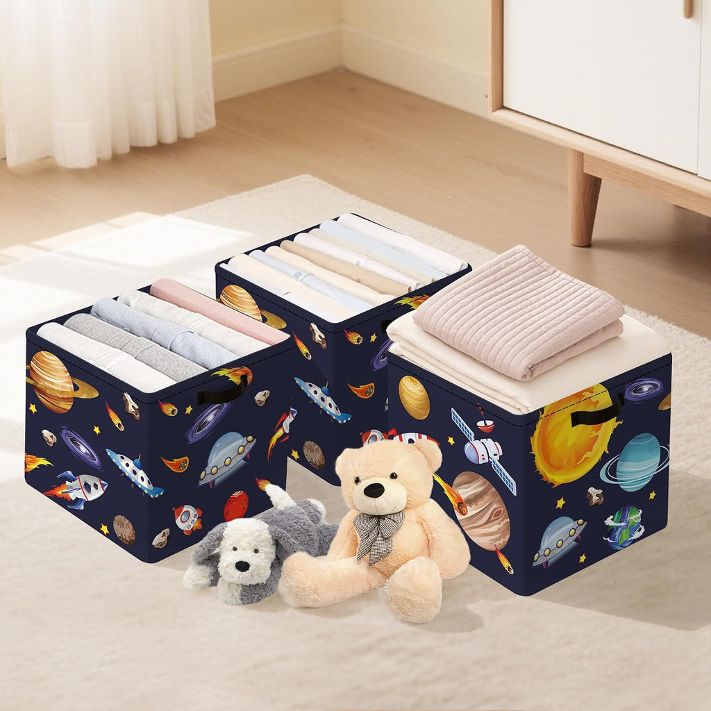 Clastyle 11.8" Space Storage Basket Set of 3 for Kid Boy Toy Clothes Bin