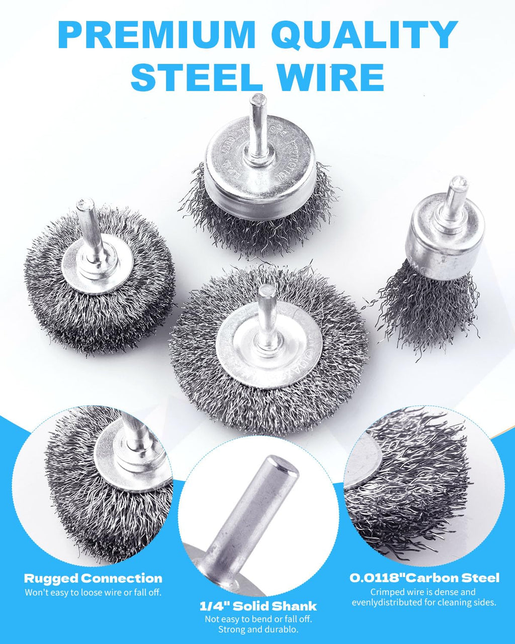Rocaris 42 Pack Carbon Steel Wire Wheel Brush Set with 1/4-Inch Round Shank
