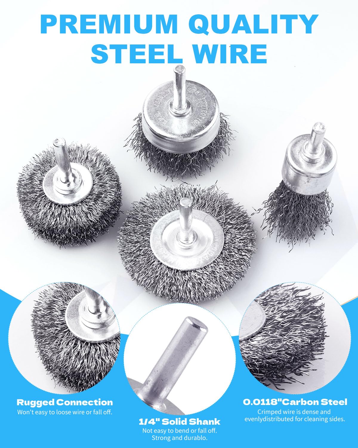 Rocaris 42 Pack Carbon Steel Wire Wheel Brush Set with 1/4-Inch Round Shank
