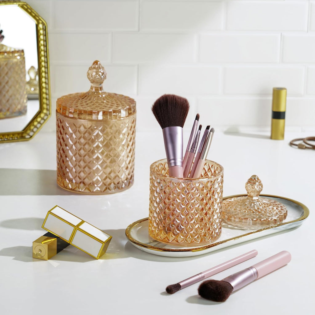 2 Pack Glass Qtip Holder, Apothecary Jars with Lids Bathroom Storage