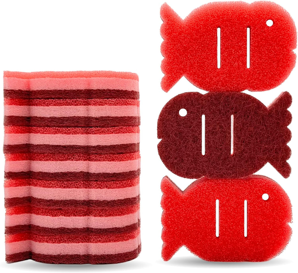 10 Pack Multipurpose Dual Sided Triple Layer Dish Sponges Kitchen (Fish)