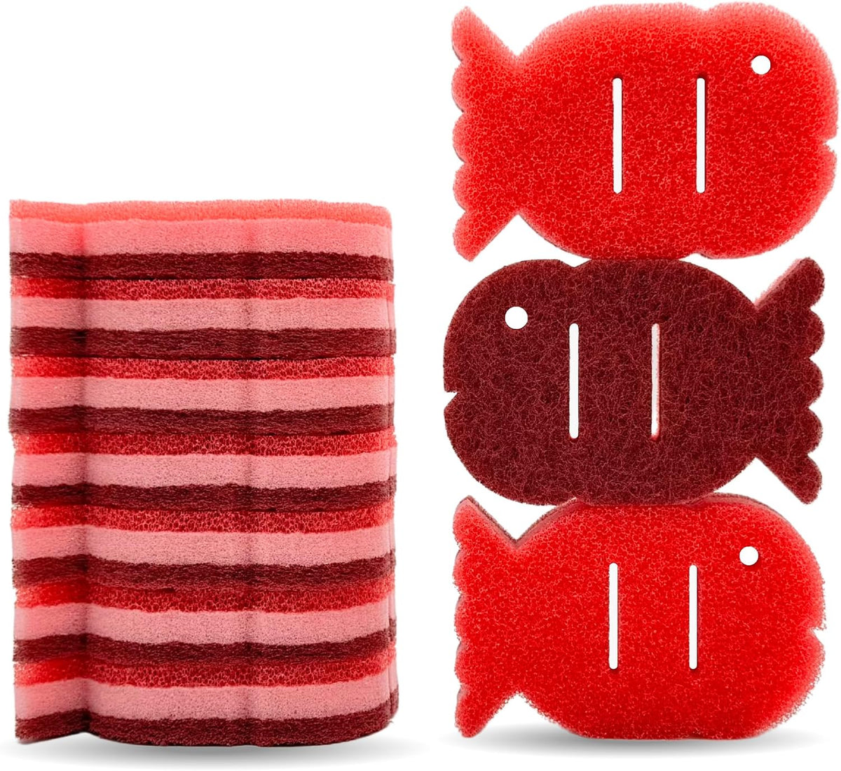 10 Pack Multipurpose Dual Sided Triple Layer Dish Sponges Kitchen (Fish)