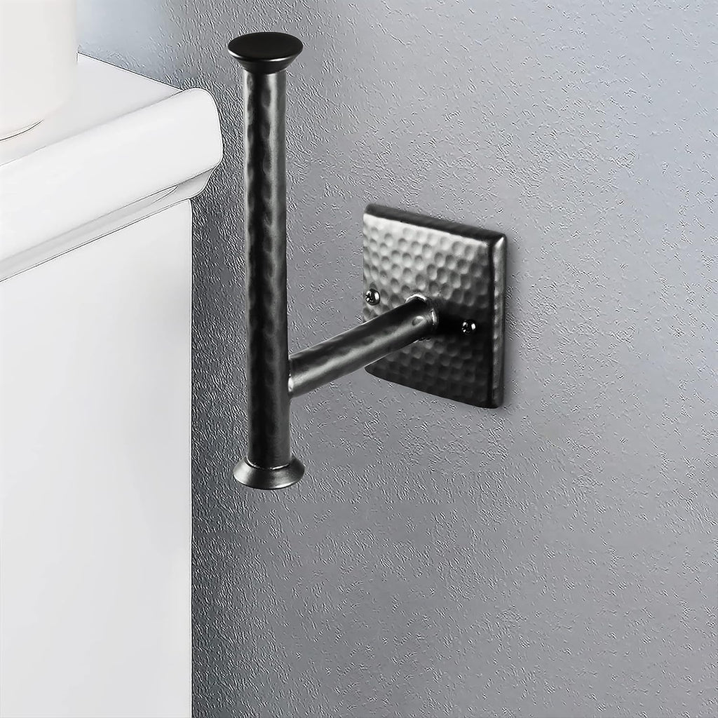 Monarch Abode Bathroom Toilet Paper Holder – 7-inch Traditional Hand Hammered Metal Wall Mounted Matte Black Toilet Paper Holder, Wall Mount Organizer Decorative Tissue Holders for Bathroom