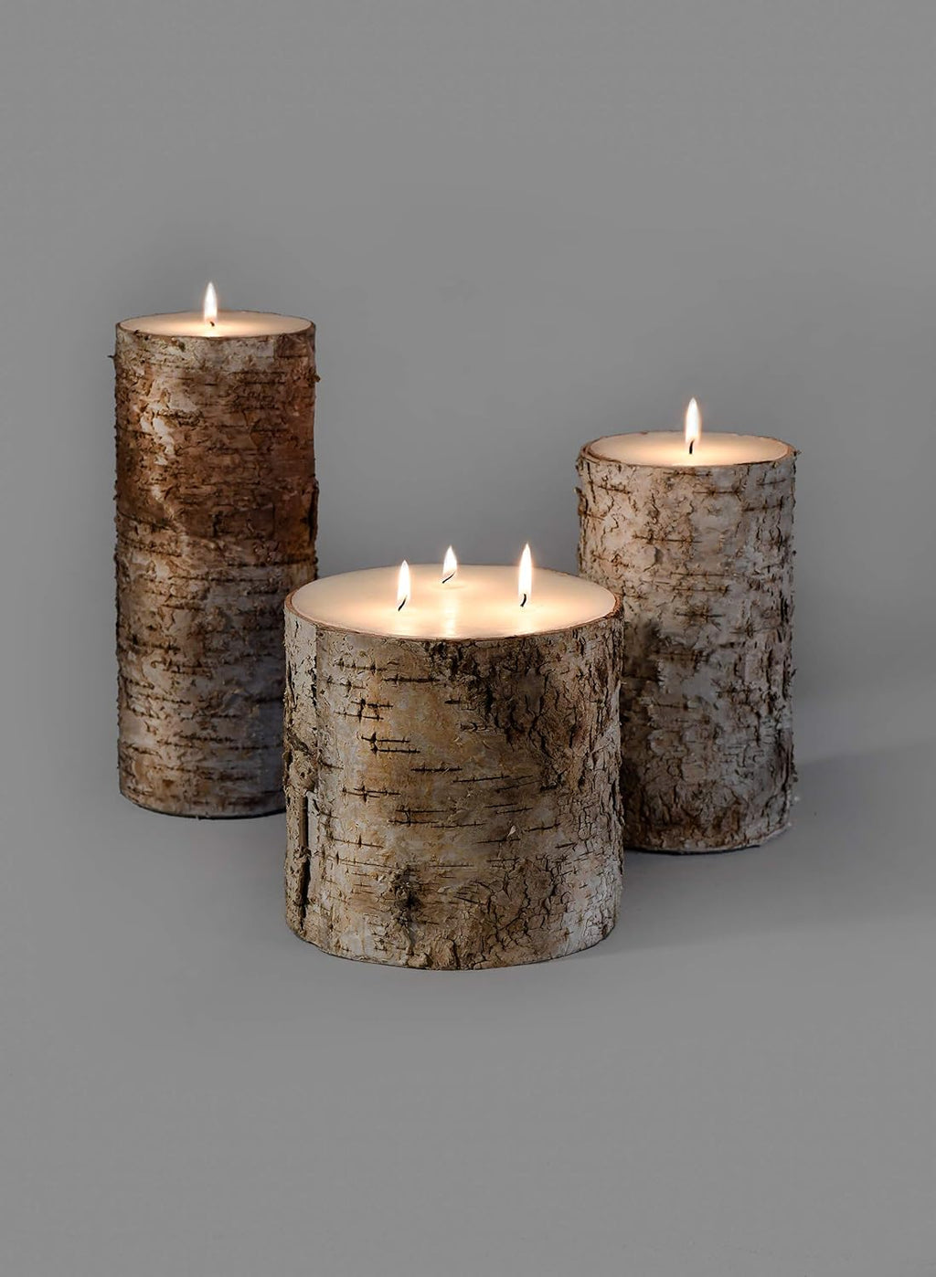 Serene Spaces Birch Bark Candle Set - 3 Pillar Candles Bring Nature Indoors, Ideal for Weddings, Parties & Home Decor - 6", 8" & 10" Tall
