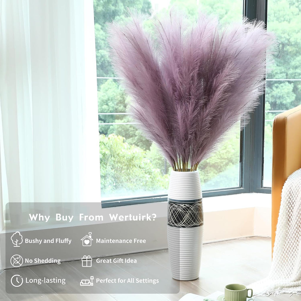 Wertuirk Purple Pampas Grass Decor - 45-Inch 8 Pcs Large Faux Pampas Grass
