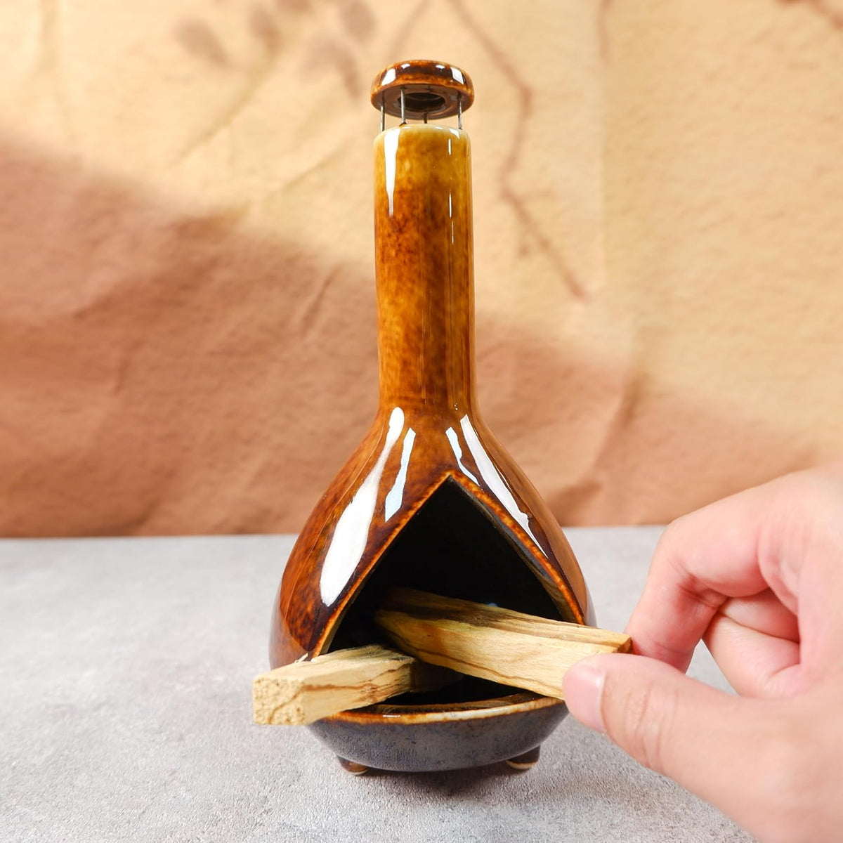 MOUGIGI Mini Chiminea Incense Burner Holder - Glossy Ceramic Smudge Bowl