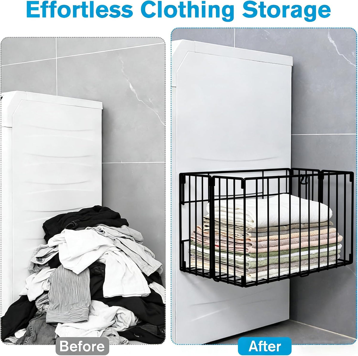Magnetic Collapsible Laundry Basket, Foldable Metal Laundry Hamper for Washing Machine Side, Space Saving Pop Up Hamper, Laundry Room Organization and Storage (Black)