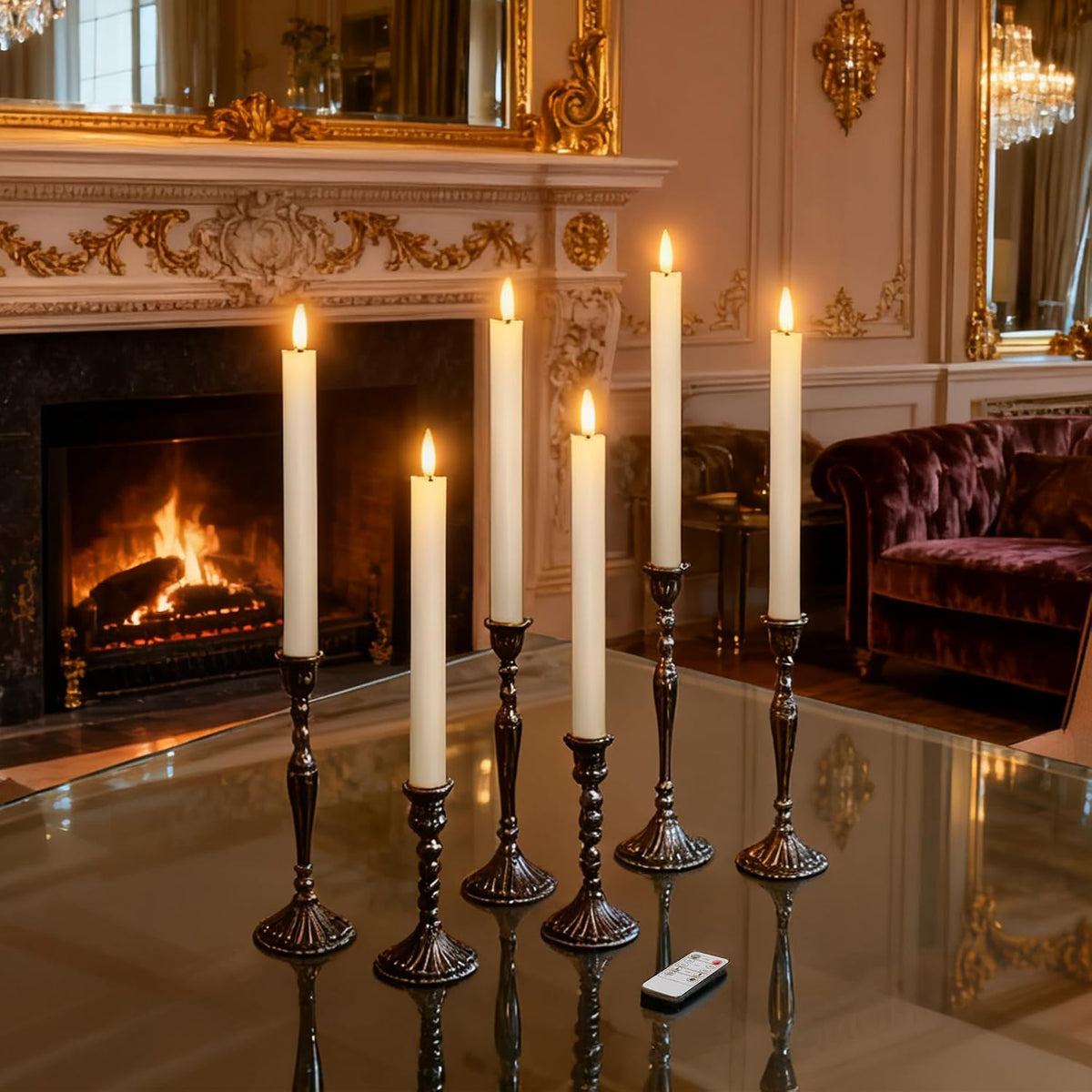 Flameless Taper Candles , Led Flickering Flameless Candlesticks (Ivory)