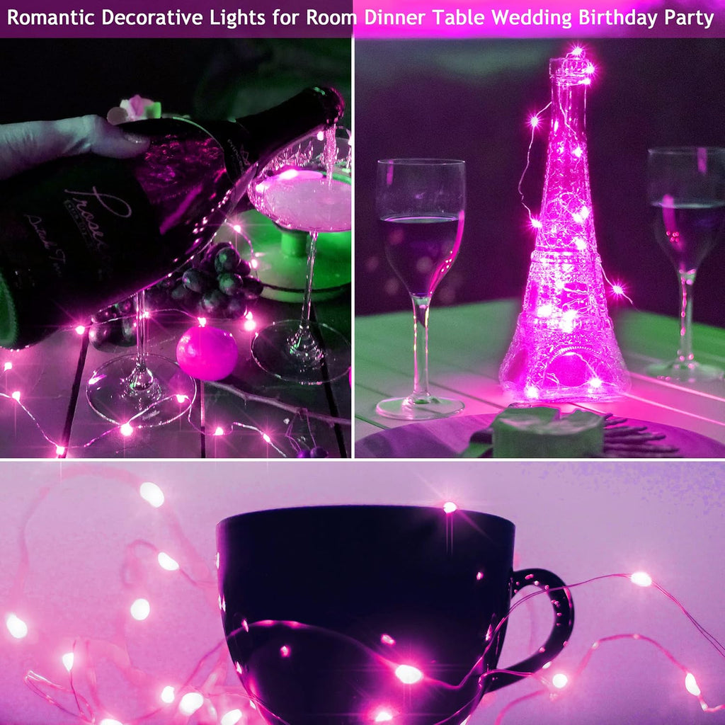 SmilingTown 12 Packs 20 LED Wine Bottle Lights with Cork - Pink Fairy String Lights Battery Operated Cork Lights for Wine Liquor Bottle,Jar,Vase,Christmas,Birthday,Wedding Halloween Party Table Decor