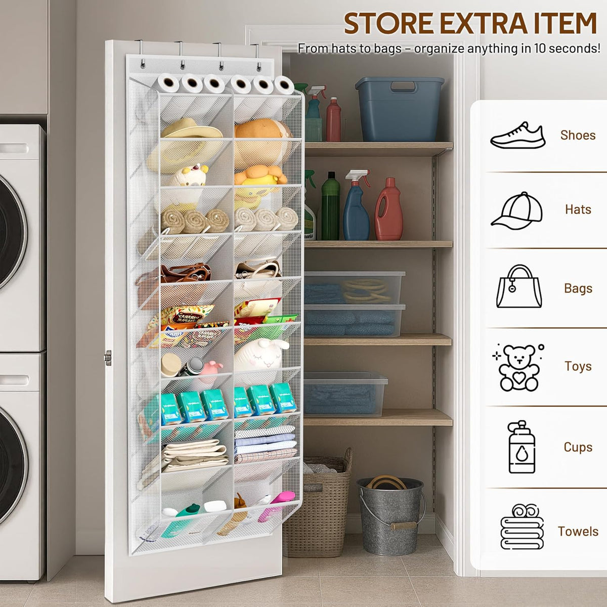 MISSLO 20-30 Pairs Over the Door Shoe Organizer Breathable Mesh Hanging Shoe Rack for Closet Storage with Wide Deep Pockets 10 Tier Shoes Holder Fit All the Family's Sneakers, Boots, Heels