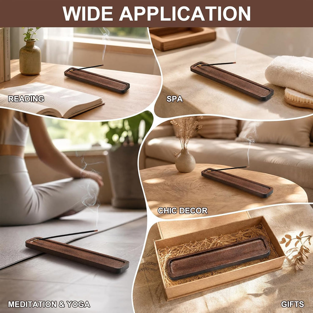 Handcrafted Walnut Wood Incense Holder, 3mm Hole Stick Burner with Large Ash Catcher, Minimalist Home Decor for Yoga Meditation, Ideal Aromatherapy Gift