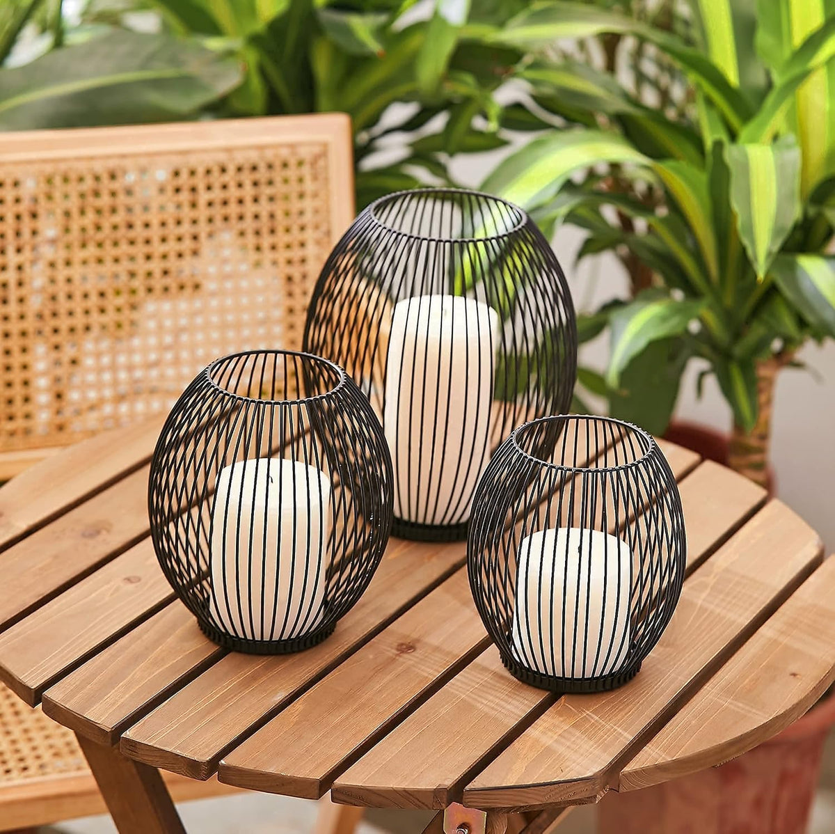 OLEEK Outdoor Candle Holder Decor Set - Black Candle Holder - Candles Holders for Table Centerpiece - Hurricane Candles Holder for Pillar Candles Cage Candle Holders Black Wire Decorative