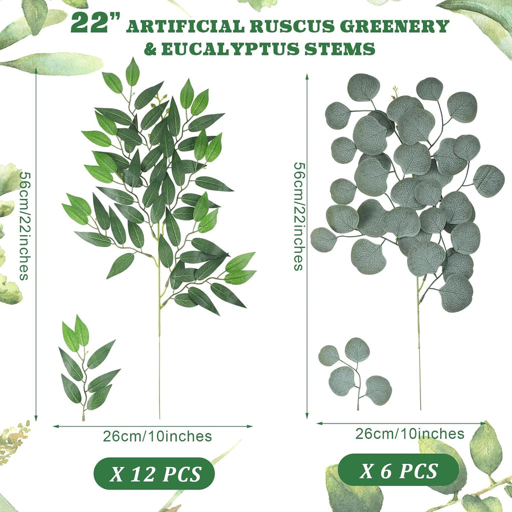 Giegxin 18 Pcs 22" Artificial Eucalyptus Greenery Stem Faux Italian Ruscus