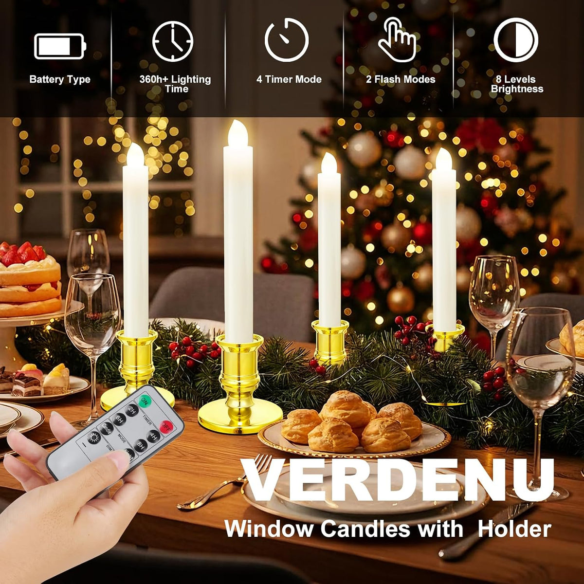 Verdenu 2 Pack Christmas Window Candles with Remote Timer