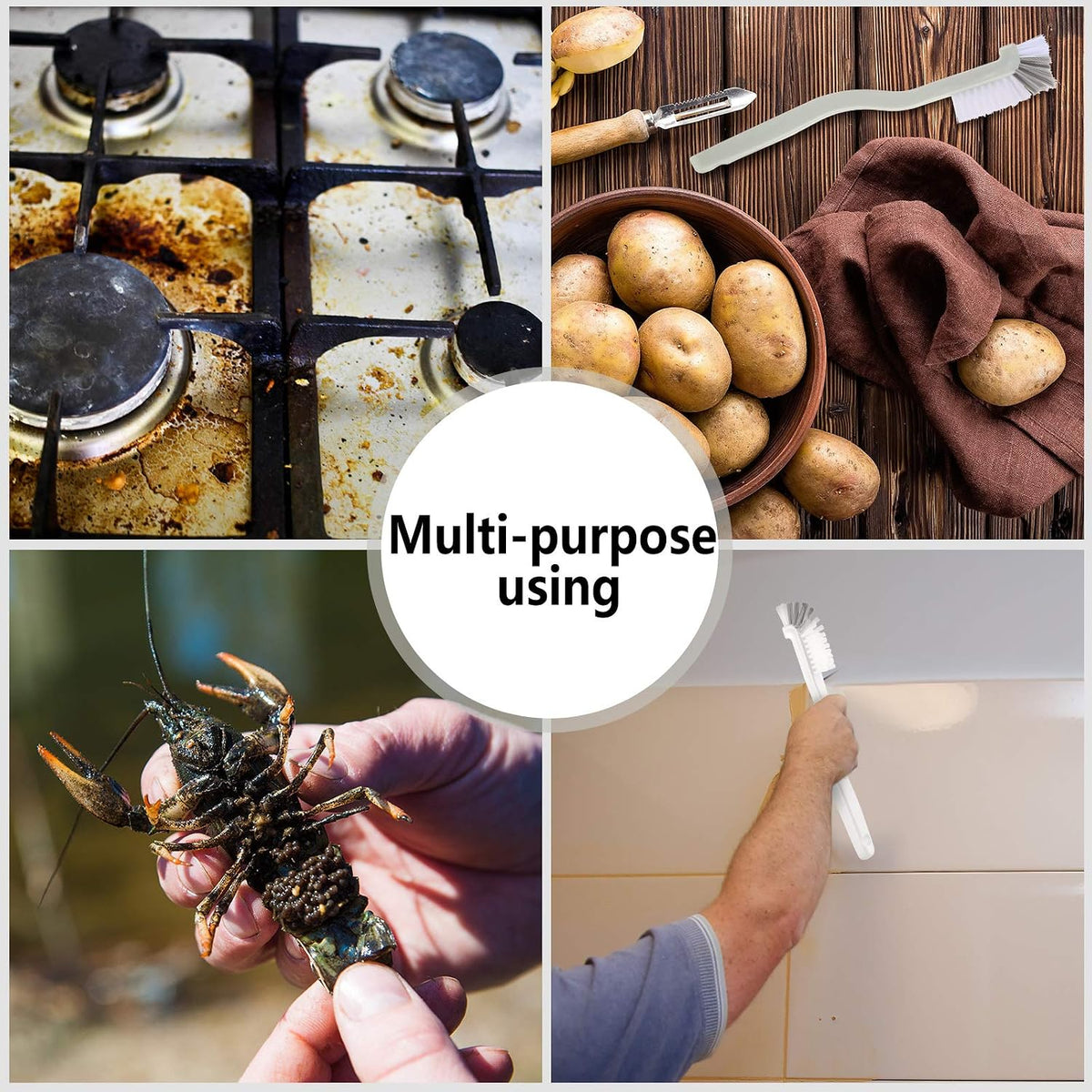 Patelai 4 Pcs Cleaning Brush Sets Small Scrub Household Use, White