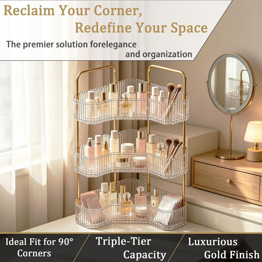 3-Tier Corner Bathroom Organizer, Skincare Vanity Counter Shelf Clear