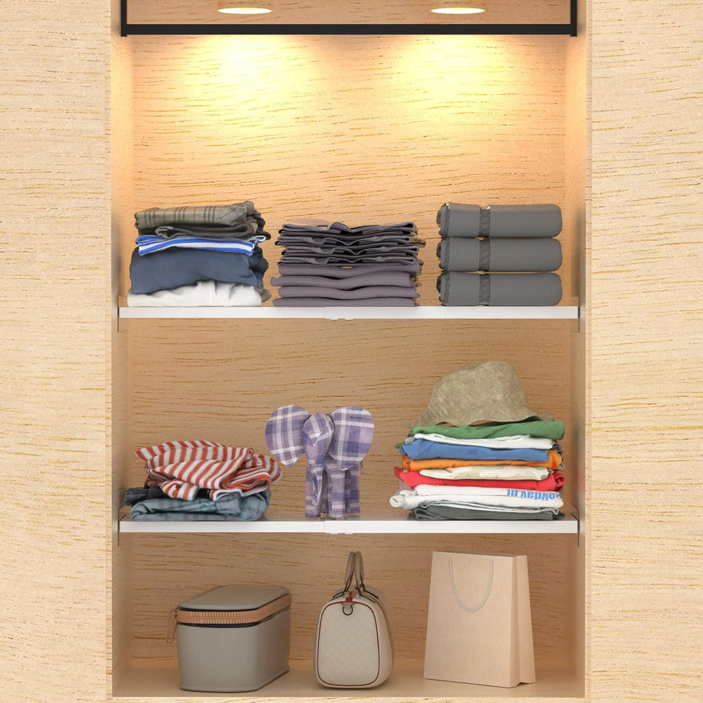 Closet Shelf Organizer Expandable Cabinet Tension Shelf Divider Heavy Duty Metal DIY Shelf Separator for Wardrobe Cupboard Cabinet Pantry Kitchen Bathroom,White,2packs