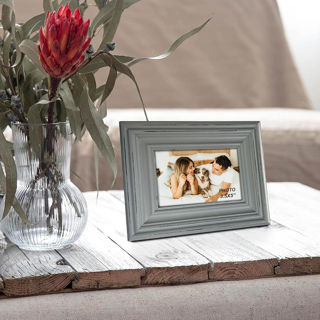 Distressed Shabby Chic 3.5"x5" Wooden Picture Frames 3pcs (Aqua Gray White)