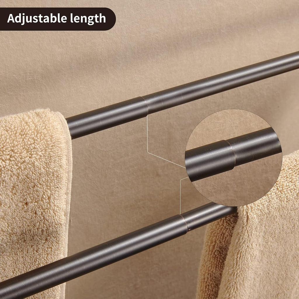 WOLIBEER Bronze Double Towel Bar, Adjustable 14.96 to 26.57 inches Towel Holder Oil Rubbed Farmhouse Towel Rack Rustic Towel Hanger Bathroom Wall Mounted