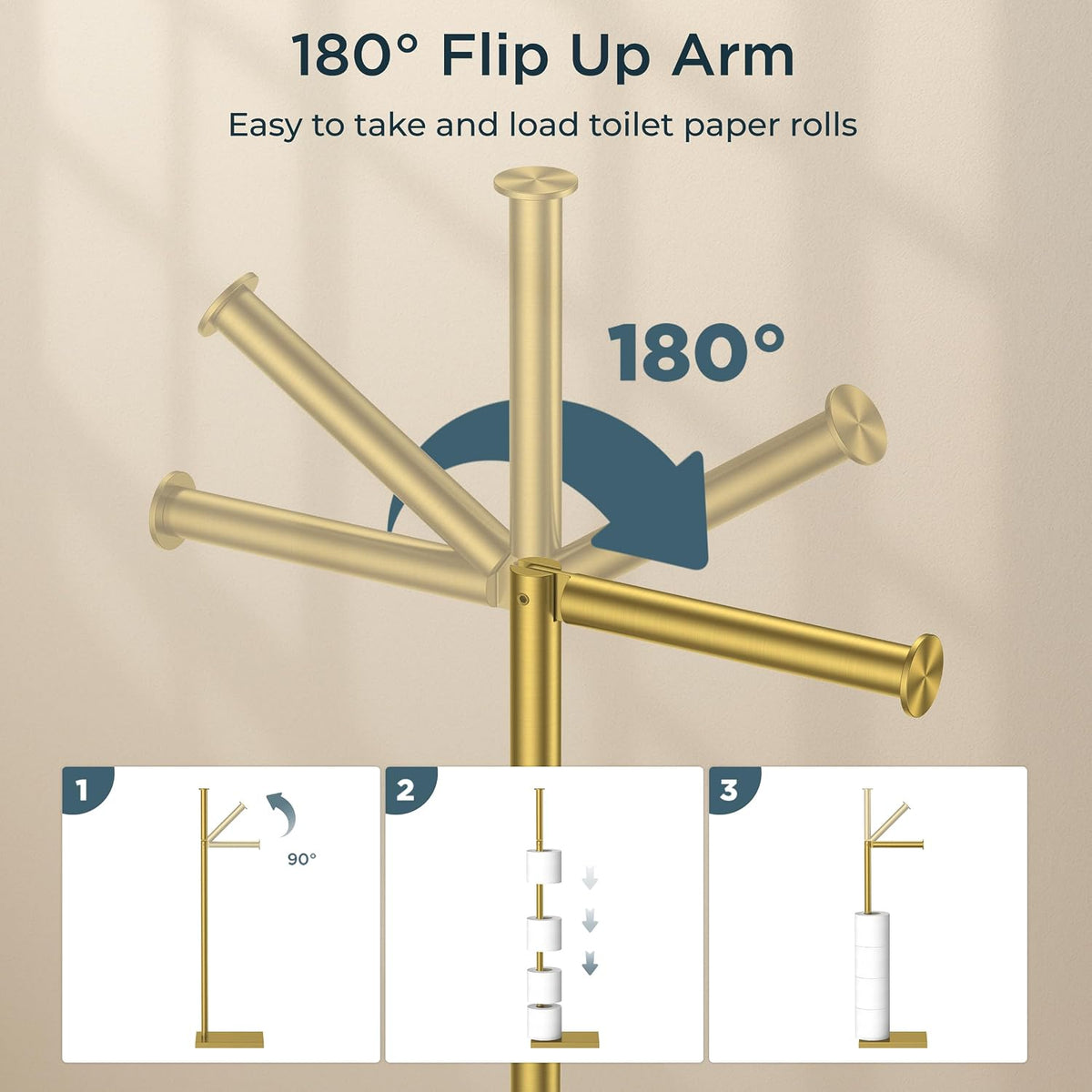 FORIOUS Toilet Paper Holder Stand with Weighted Base, Brushed Gold