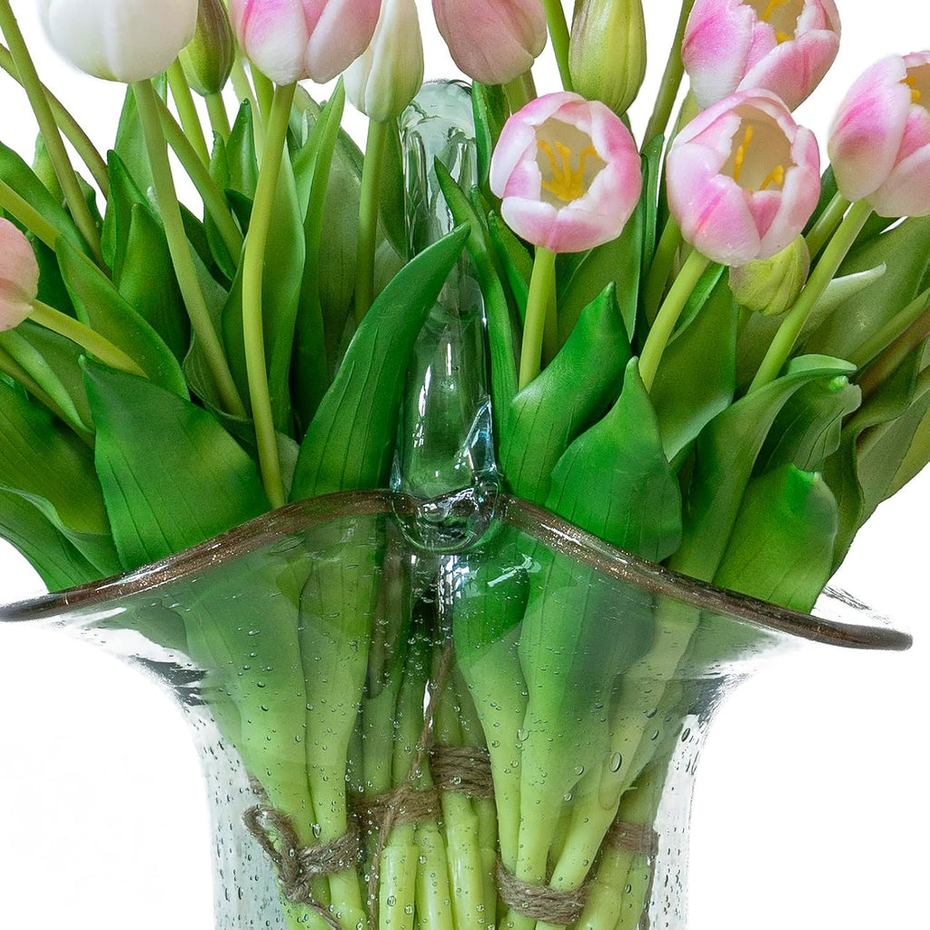 DUYONE 40pcs Artificial Tulips Flowers, Latex Bouquet,Fake Tulips for Office Wedding Party Home Kitchen Garden Decoration-B Peach Pink Set