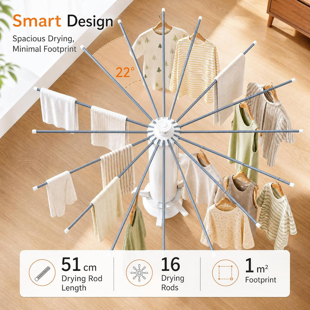 Clothes Drying Rack Foldable with Rolling Wheels, 4-Legged Portable Laundry Drying Rack with 360° Aluminum Arms, Freestanding Garment Drying Stand for Indoor Outdoor (Single-tier with shoe rack)