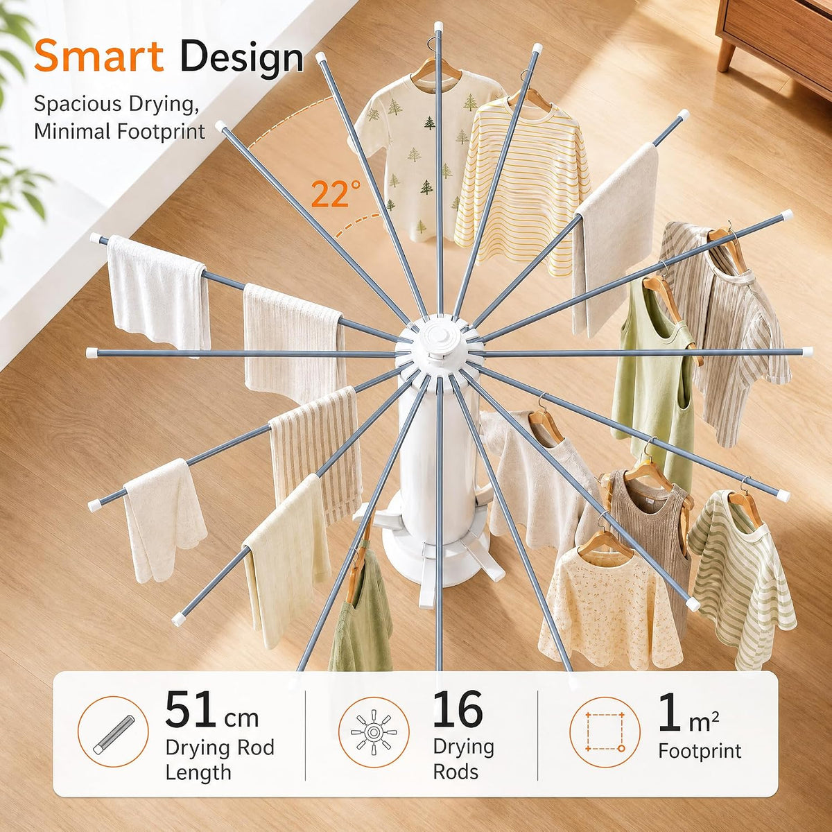 Clothes Drying Rack Foldable with Rolling Wheels, 4-Legged Portable Laundry Drying Rack with 360° Aluminum Arms, Freestanding Garment Drying Stand for Indoor Outdoor (Single-tier with shoe rack)