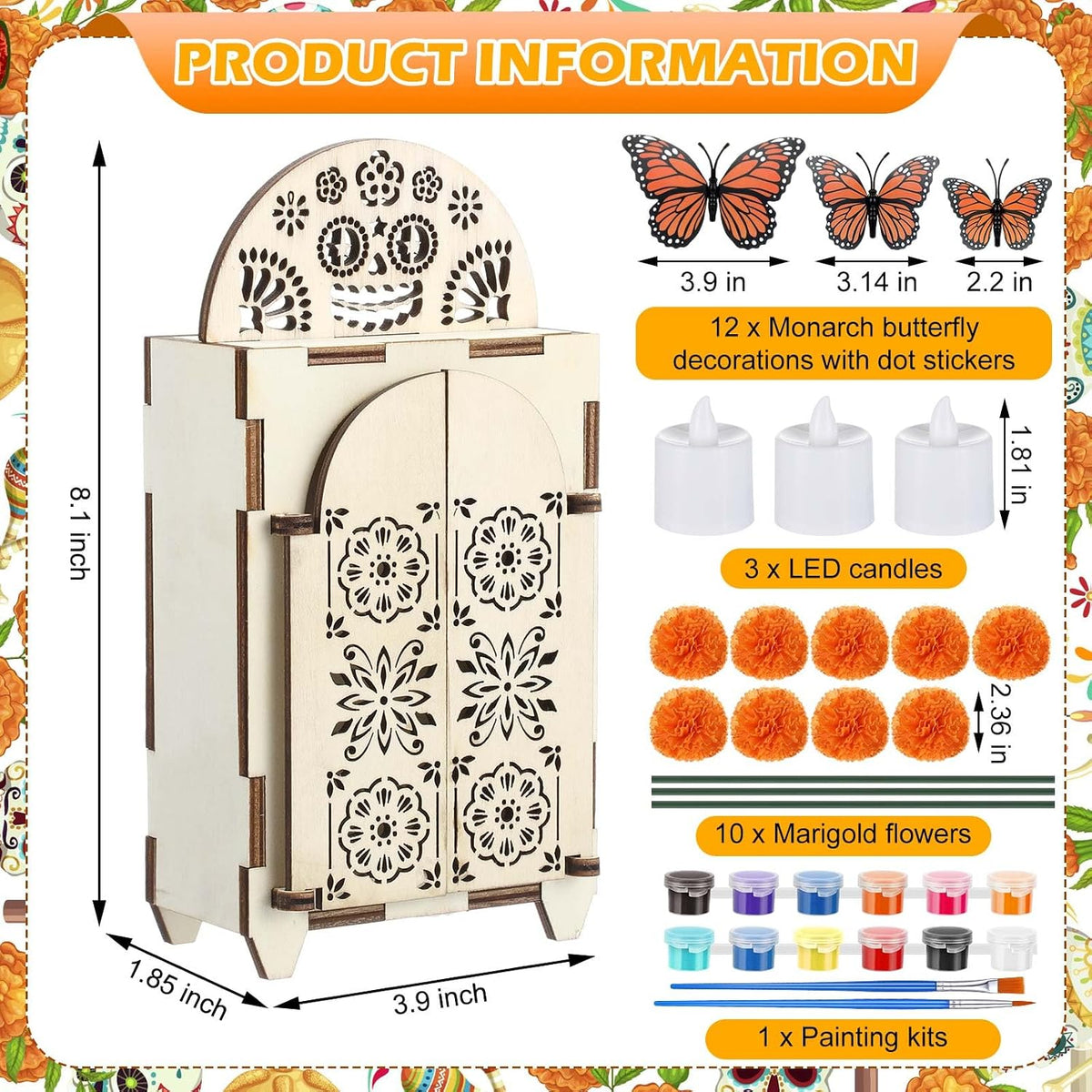 Chunful 27 Pcs Dia De Los Muertos Ofrenda Altar Decorations Wood Shadow Box