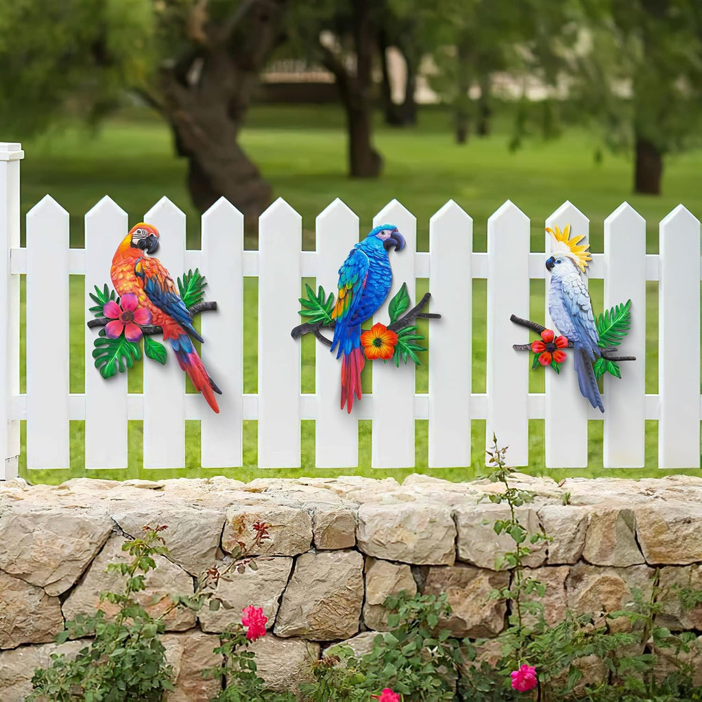 Metal Parrots Wall Art Decor Outdoor Decorations for Yard Garden Decor
