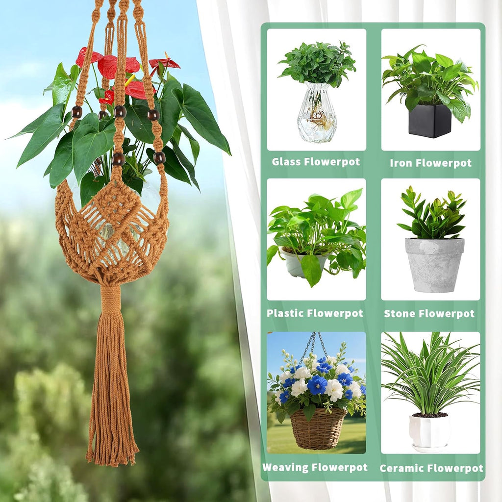 Augshy Jute Crochet Macrame Plant Hangers with Hooks, 2 Pack Hanging Holder