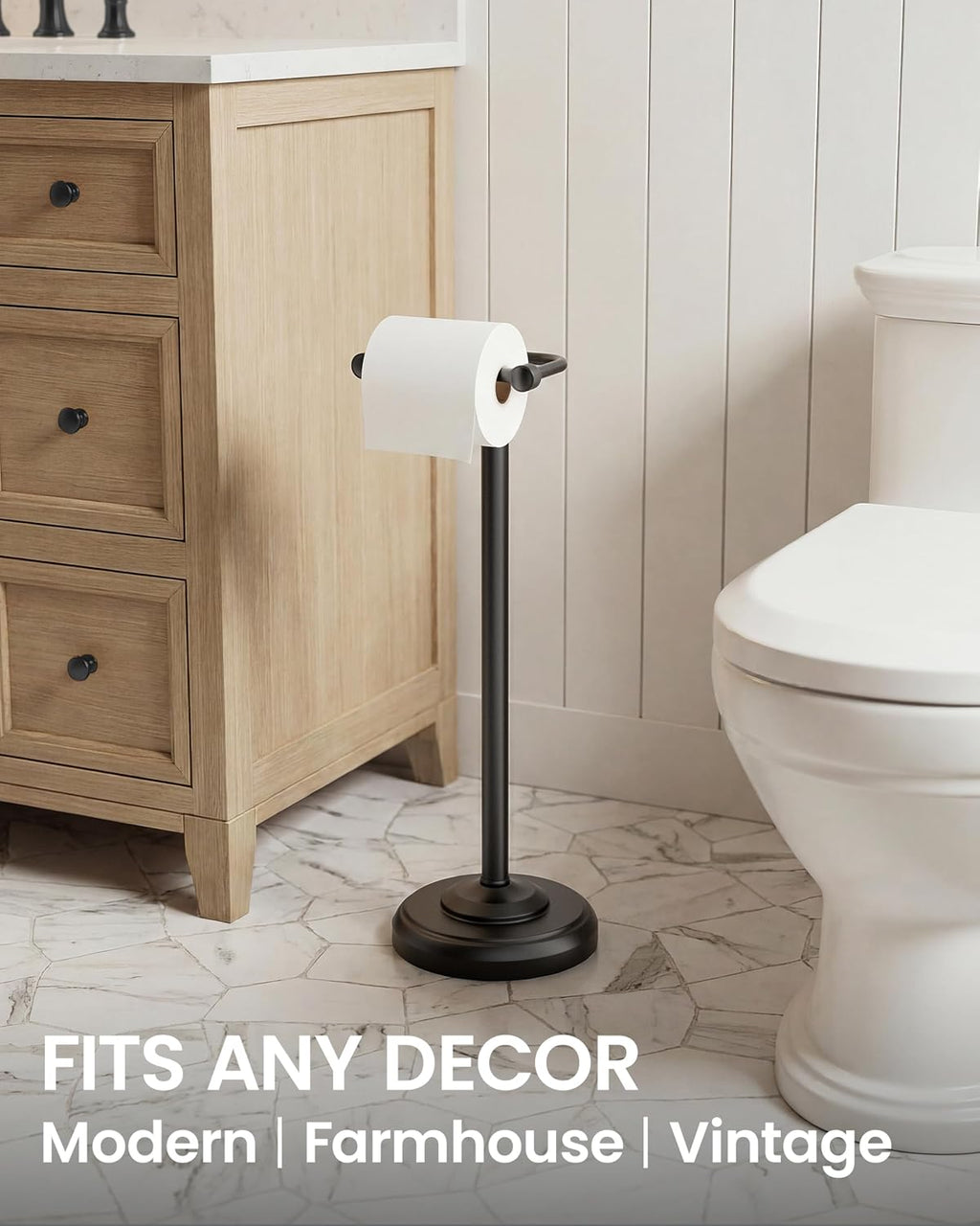 Matte Black Toilet Paper Holder Stand Freestanding, Weighted Base, 22 in