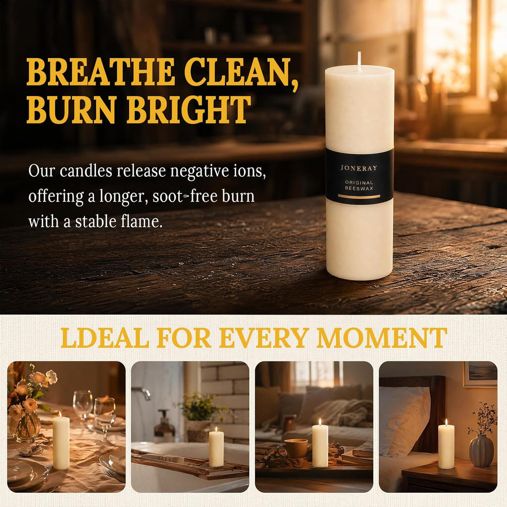3 Pack White Pure Natural Beeswax Pillar Candles 2×6 Inch