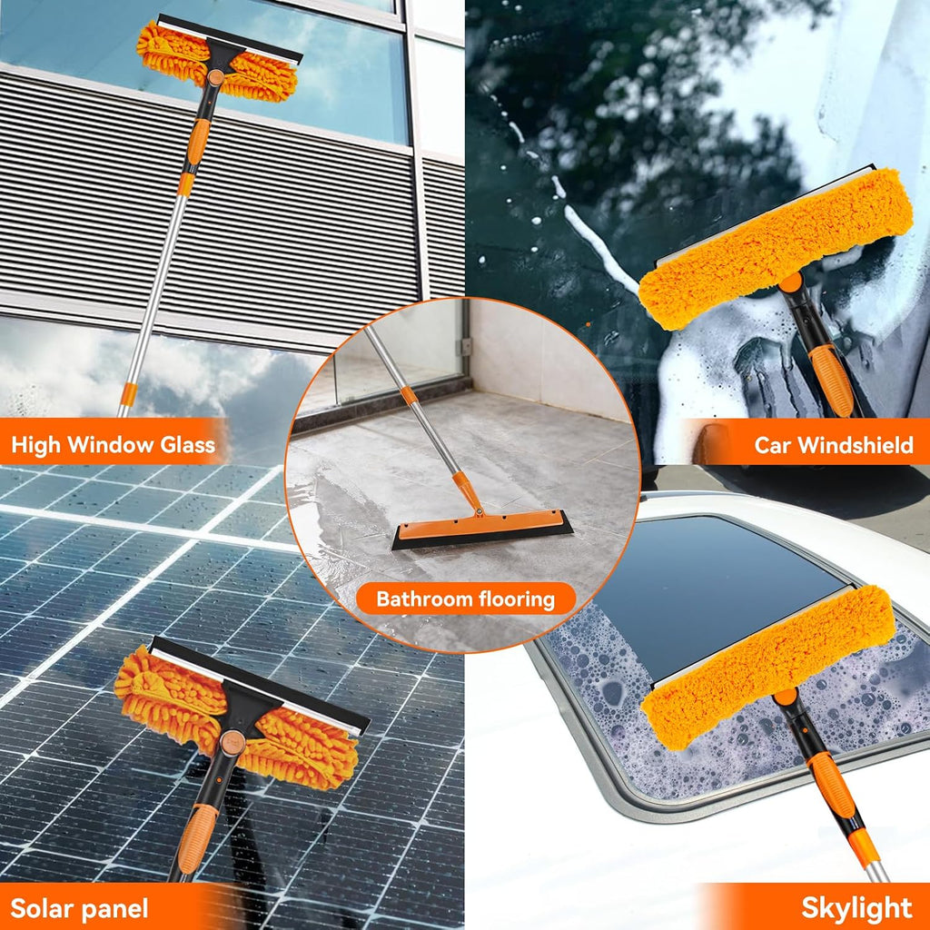 Window Washing Kit with Extension Pole: 3 in 1 Double-Sided Professional