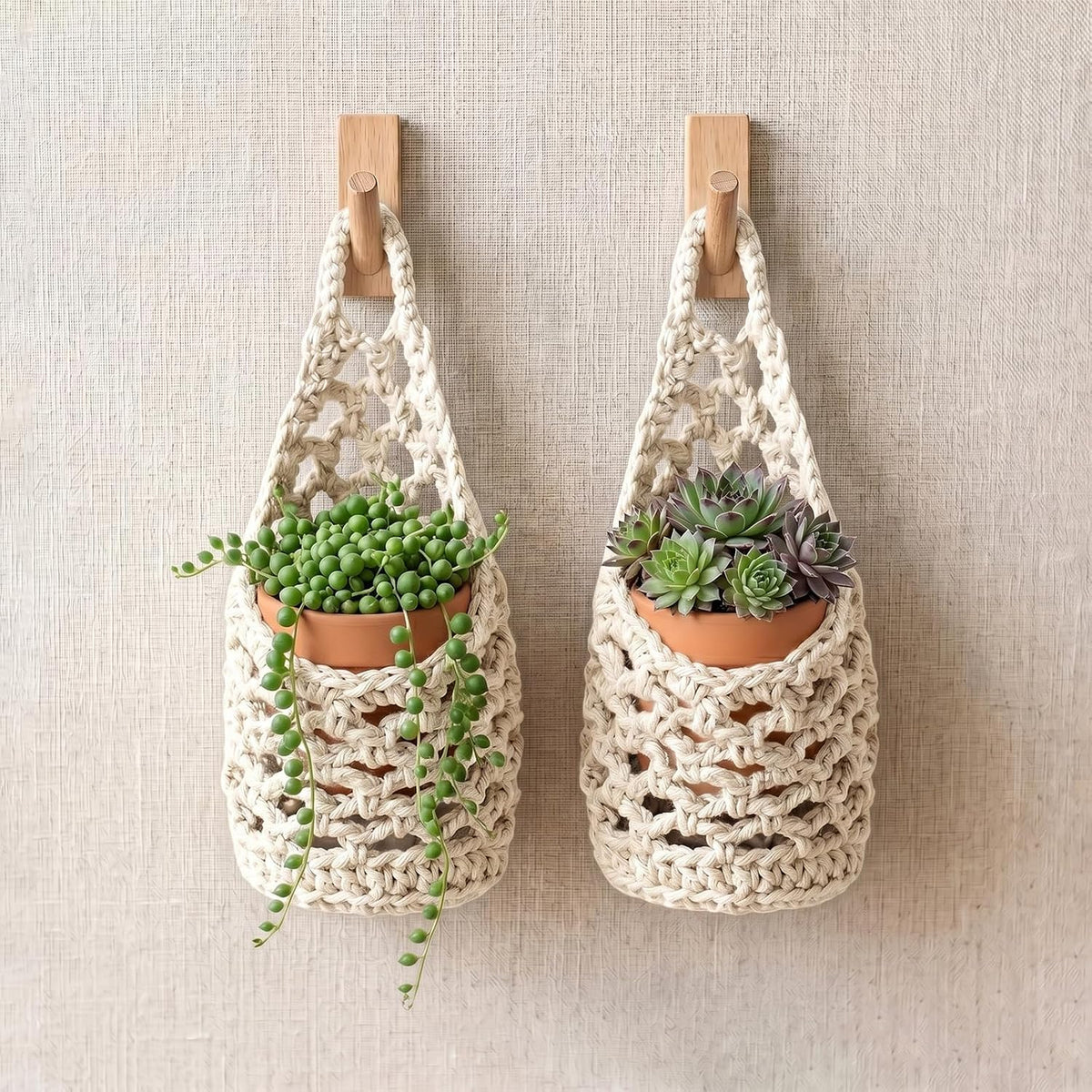 6-in Hanging Planters for Indoor Beige 2 Pcs
