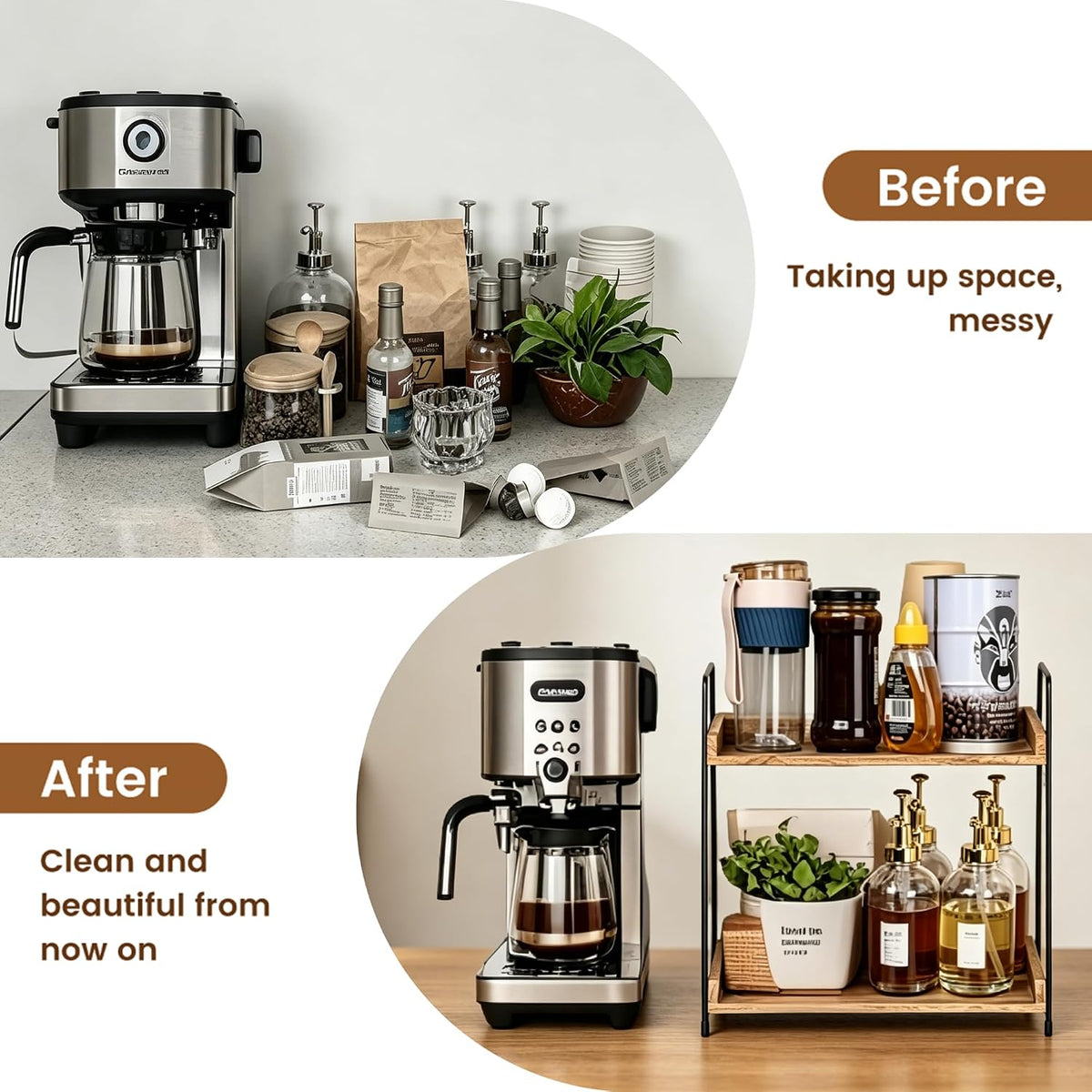 QUALLON Coffee Bar Accessories and Organizer, Coffee Station Organizer 2 Tier Bathroom Counter Organizer, Wood Coffee Tray, Bathroom Vanity Organizer, Countertop Shelf for Kitchen, Coffee Lover